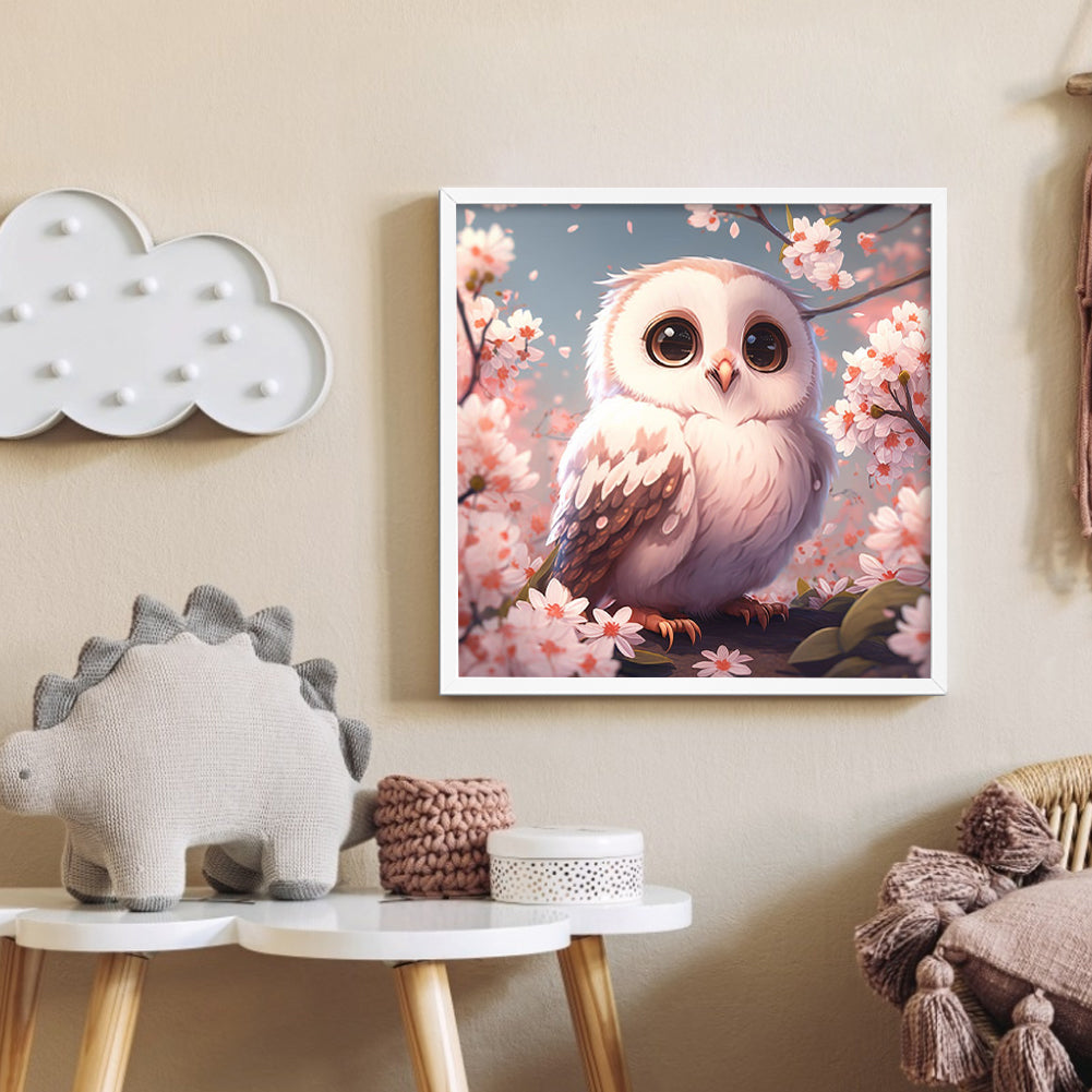 Owl Standing On Flower Tree - Full Round Drill Diamond Painting 30*30CM