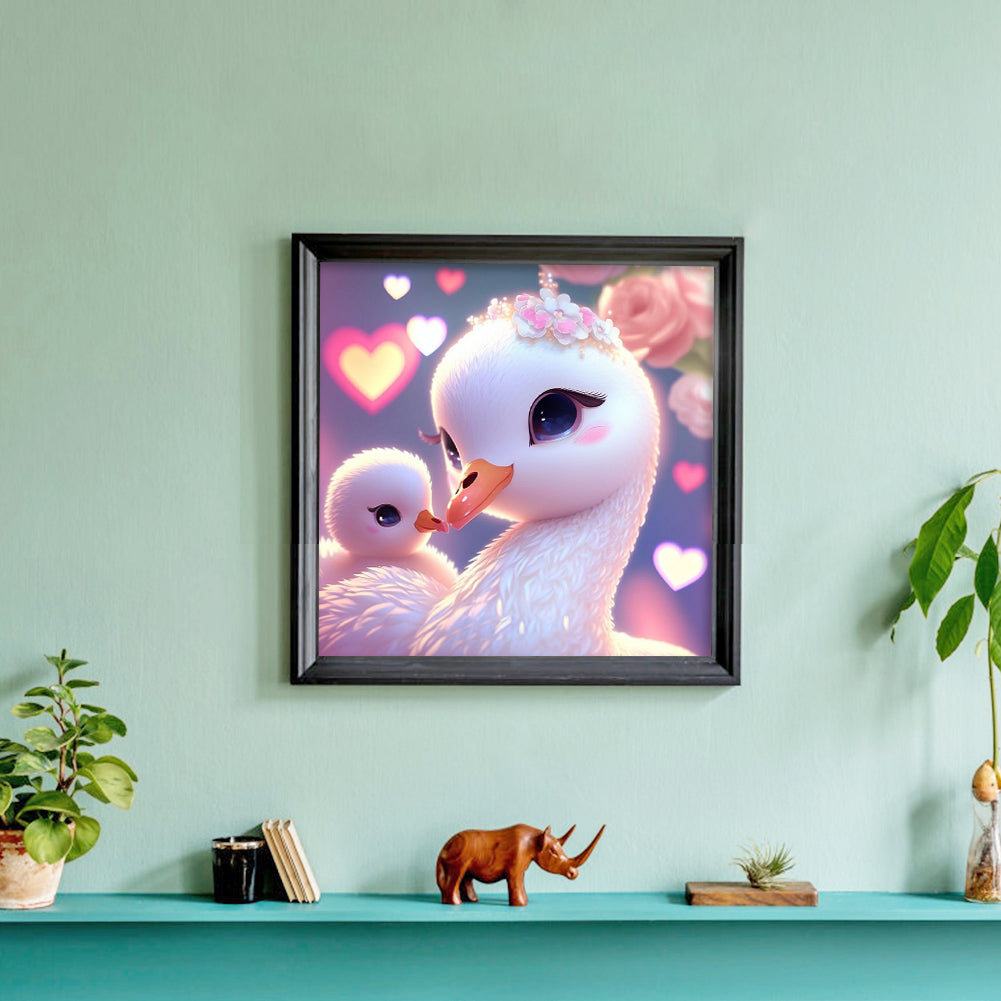 Little Swan And Mother Swan - Full Round Drill Diamond Painting 30*30CM