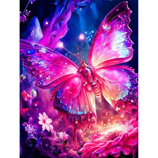 Pink Butterfly - Full Round Drill Diamond Painting 30*40CM