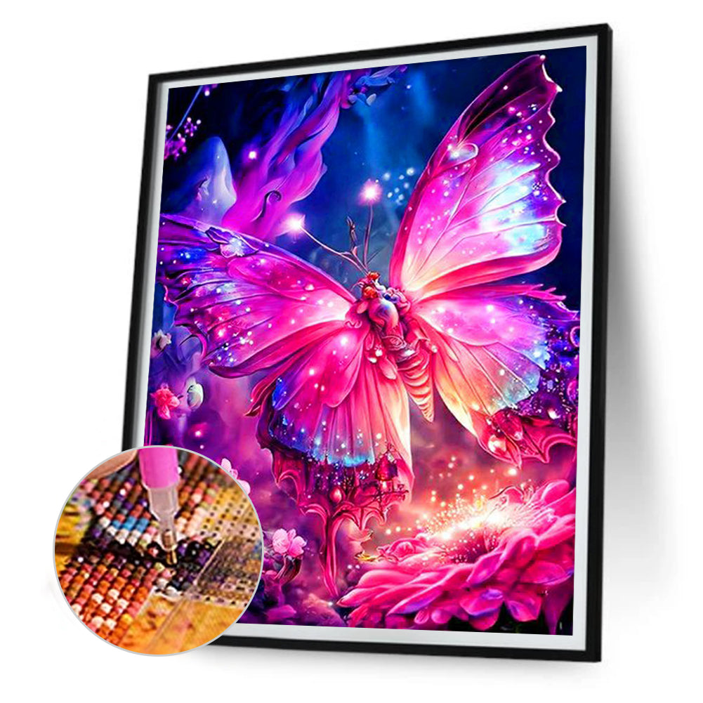 Pink Butterfly - Full Round Drill Diamond Painting 30*40CM