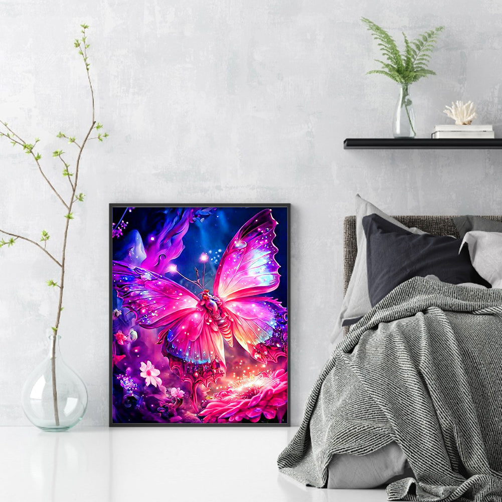 Pink Butterfly - Full Round Drill Diamond Painting 30*40CM