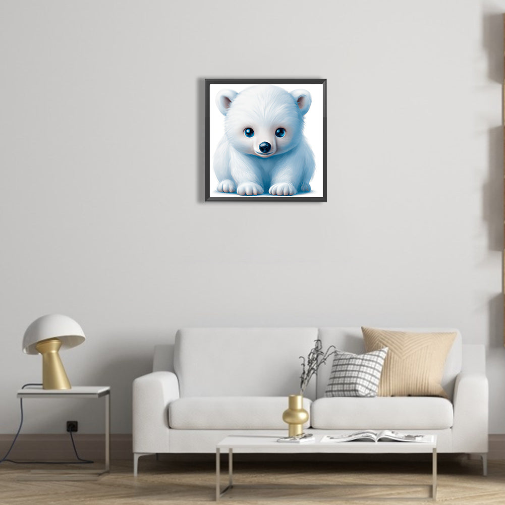 Big Head Animal White Bear - Full Round Drill Diamond Painting 30*30CM