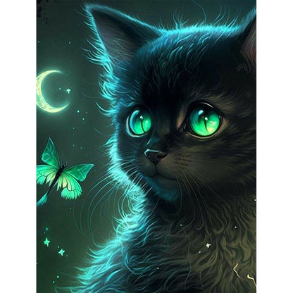 Green Eyed Black Cat - Full Round Drill Diamond Painting 30*40CM