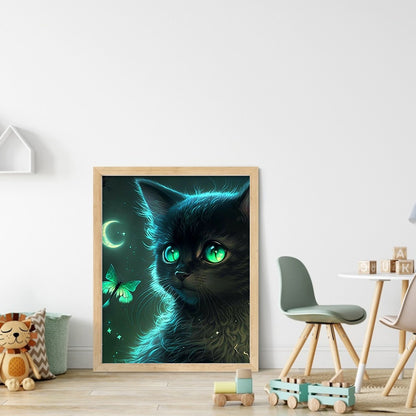 Green Eyed Black Cat - Full Round Drill Diamond Painting 30*40CM