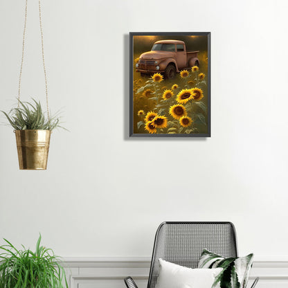 Car In Sunflower - Full Square Drill Diamond Painting 30*40CM