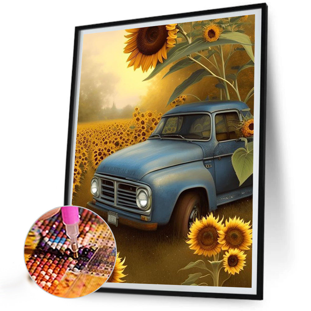 Car In Sunflower - Full Square Drill Diamond Painting 30*40CM