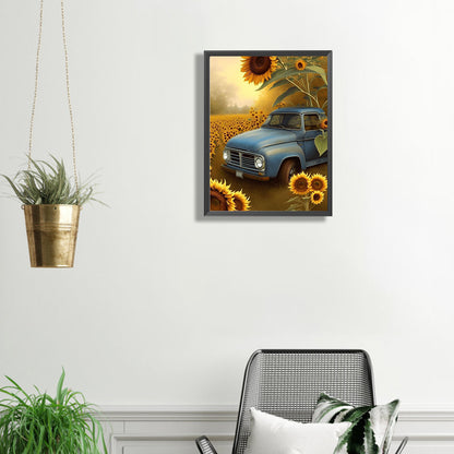 Car In Sunflower - Full Square Drill Diamond Painting 30*40CM