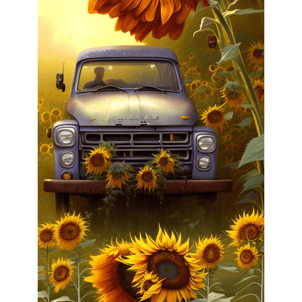 Car In Sunflower - Full Square Drill Diamond Painting 30*40CM