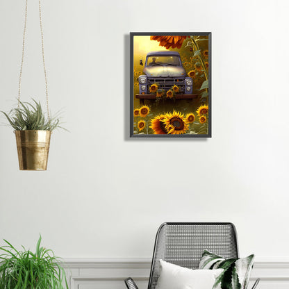 Car In Sunflower - Full Square Drill Diamond Painting 30*40CM