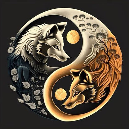 Tai Chi Animals - Gold And Silver Foxes - Full Square Drill Diamond Painting 40*40CM