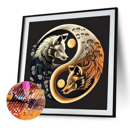 Tai Chi Animals - Gold And Silver Foxes - Full Square Drill Diamond Painting 40*40CM