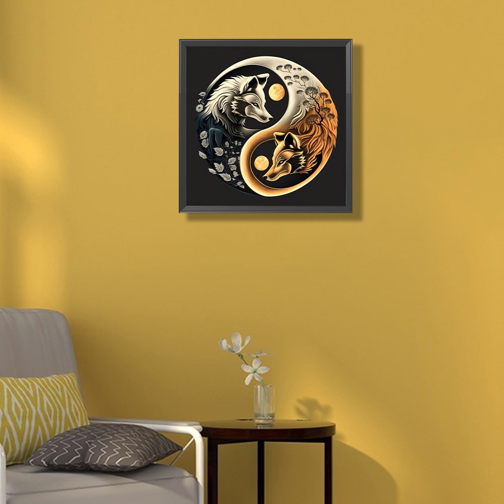 Tai Chi Animals - Gold And Silver Foxes - Full Square Drill Diamond Painting 40*40CM