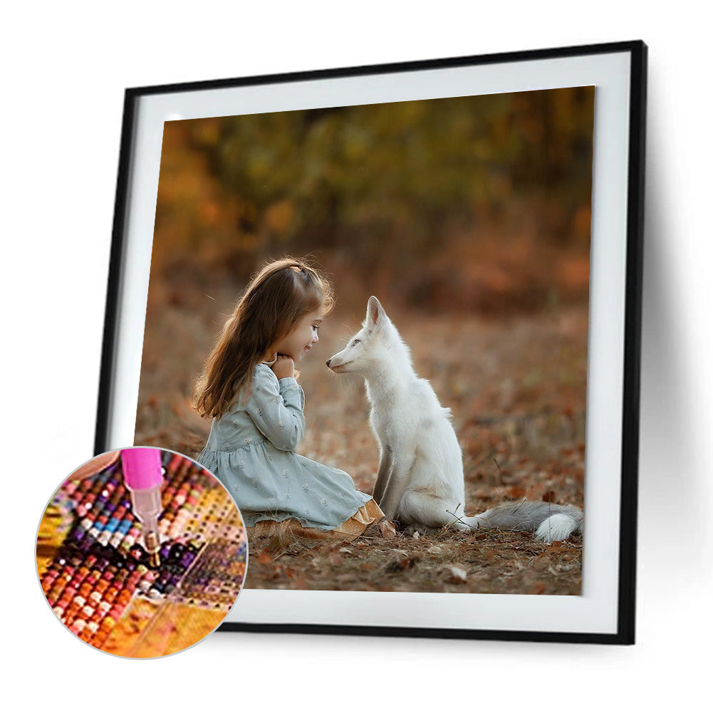 Girl And Animals - Full Round Drill Diamond Painting 30*30CM