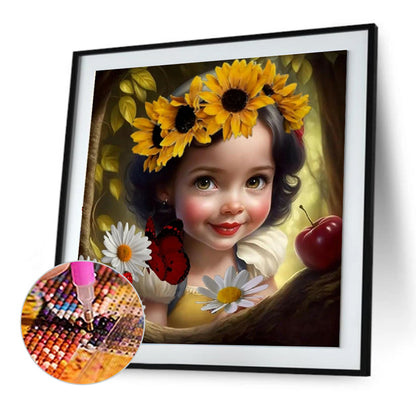 Little Girl With Flowers - Full Round Drill Diamond Painting 30*30CM