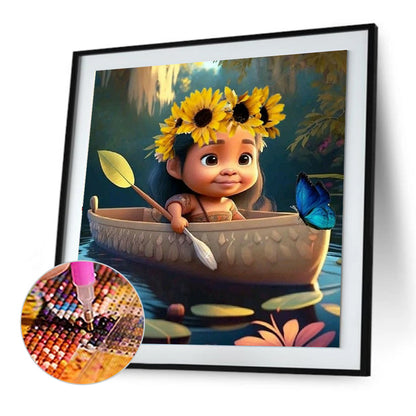 Little Girl With Flowers - Full Round Drill Diamond Painting 30*30CM