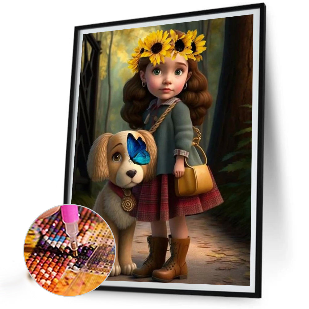 Little Girl Wearing Flowers - Full Round Drill Diamond Painting 30*40CM