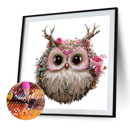 Owl With Flowers - Special Shaped Drill Diamond Painting 30*30CM