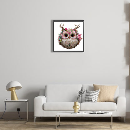 Owl With Flowers - Special Shaped Drill Diamond Painting 30*30CM