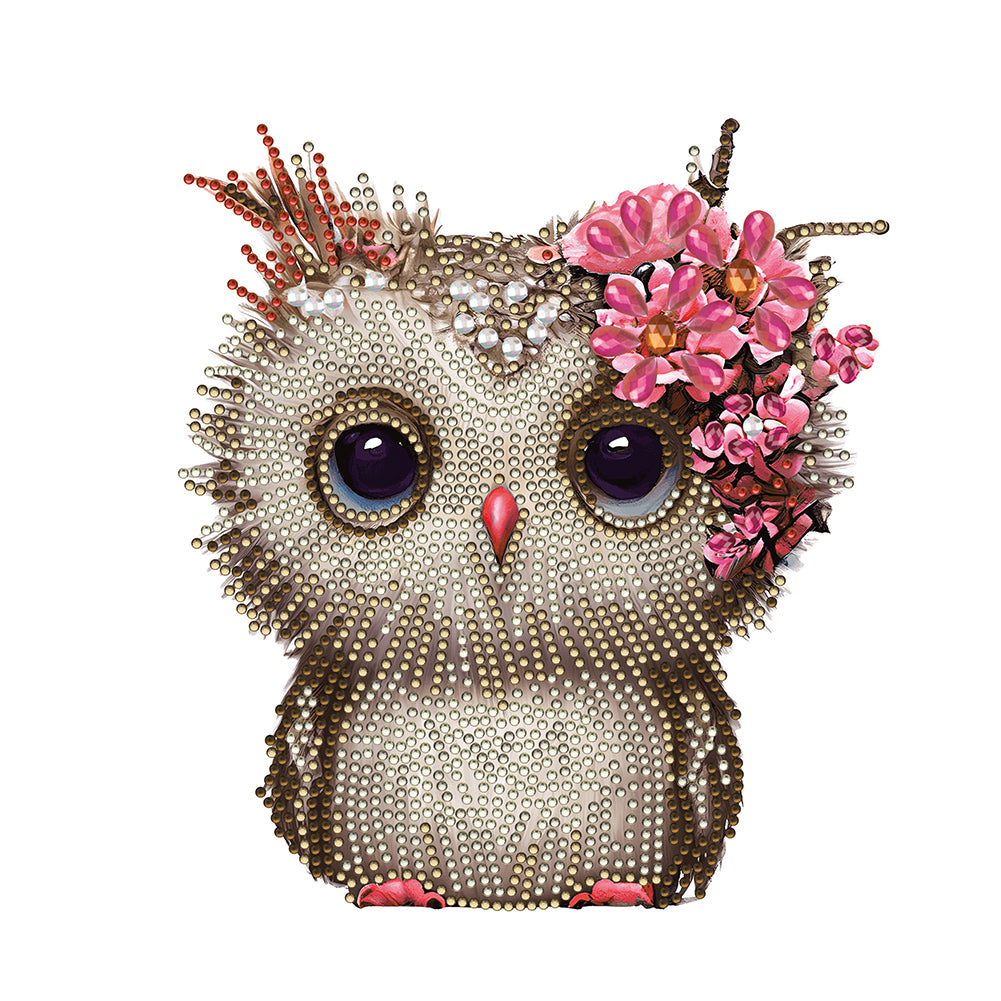 Owl With Flowers - Special Shaped Drill Diamond Painting 30*30CM