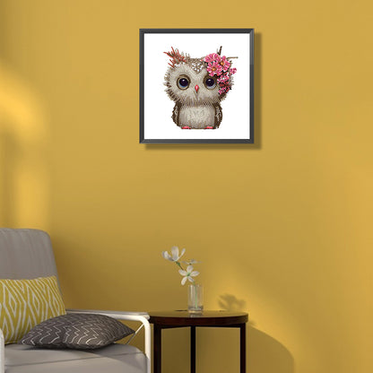 Owl With Flowers - Special Shaped Drill Diamond Painting 30*30CM