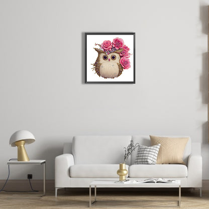 Owl With Flowers - Special Shaped Drill Diamond Painting 30*30CM