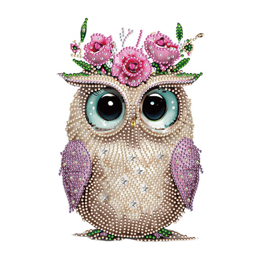 Owl With Flowers - Special Shaped Drill Diamond Painting 30*30CM