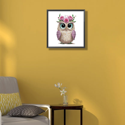 Owl With Flowers - Special Shaped Drill Diamond Painting 30*30CM