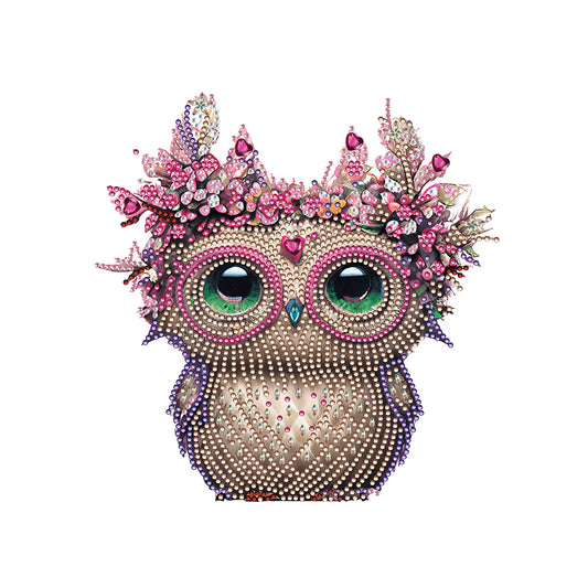 Owl With Flowers - Special Shaped Drill Diamond Painting 30*30CM