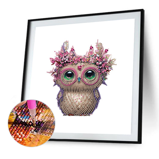 Owl With Flowers - Special Shaped Drill Diamond Painting 30*30CM