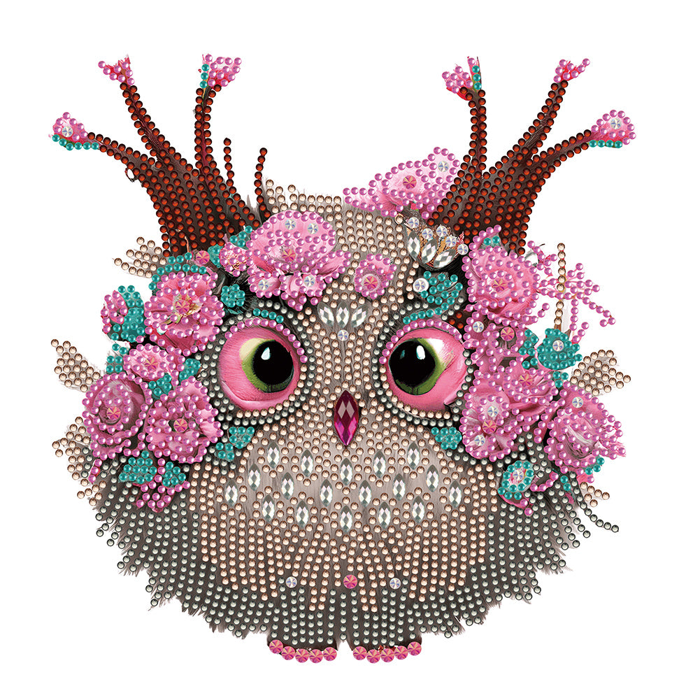 Owl With Flowers - Special Shaped Drill Diamond Painting 30*30CM