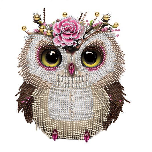 Owl With Flowers - Special Shaped Drill Diamond Painting 30*30CM