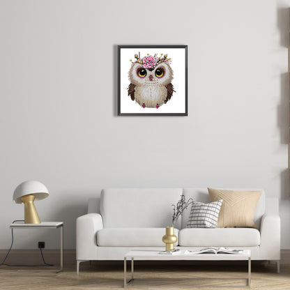Owl With Flowers - Special Shaped Drill Diamond Painting 30*30CM