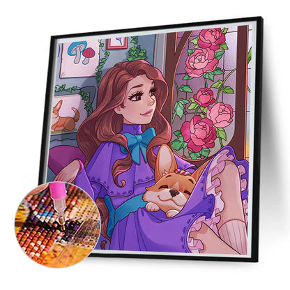 Cartoon Girl And Dog - Full Round Drill Diamond Painting 40*40CM