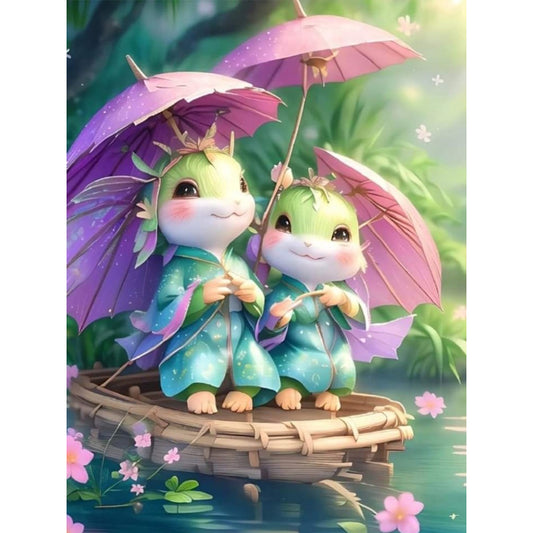 Little Snake Holding An Umbrella - Full Round Drill Diamond Painting 30*40CM