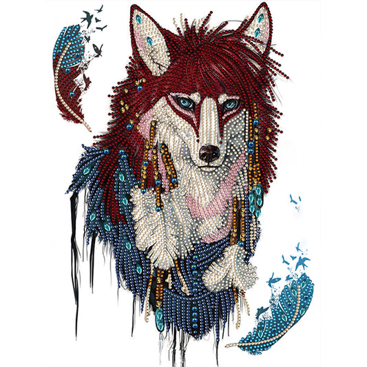 Feather And Wolf - Special Shaped Drill Diamond Painting 30*40CM
