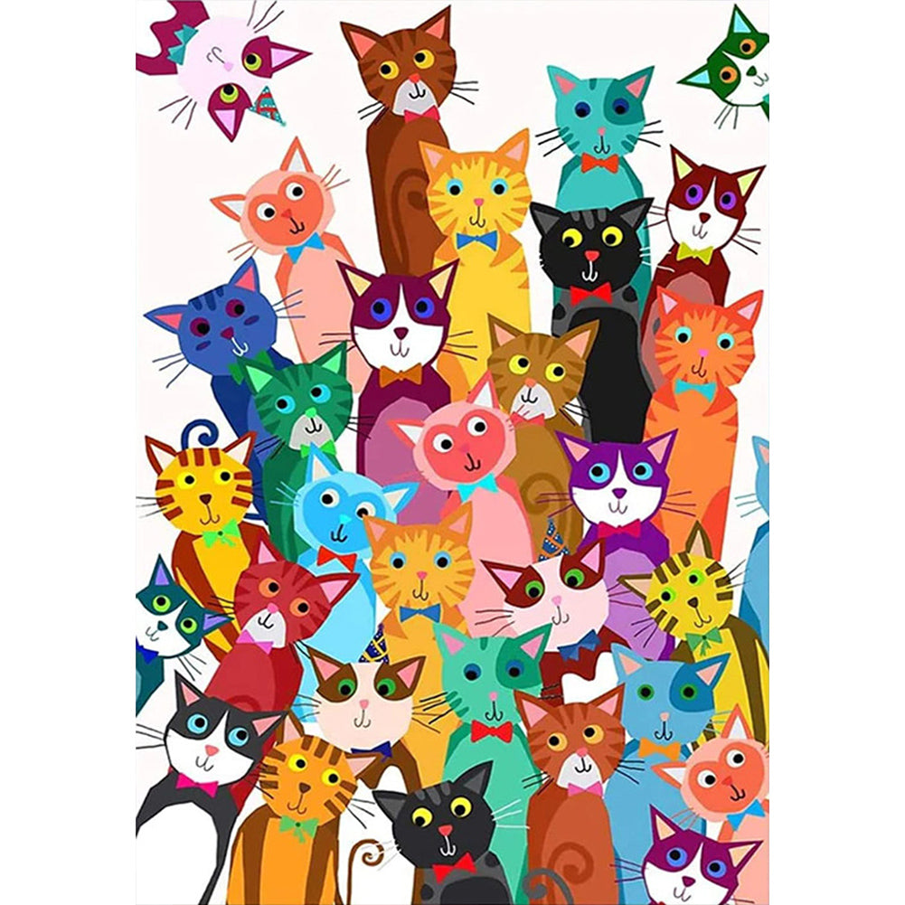 Cartoon Cat Family - Full Round Drill Diamond Painting 35*50CM