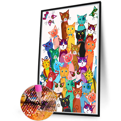 Cartoon Cat Family - Full Round Drill Diamond Painting 35*50CM