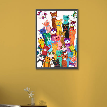 Cartoon Cat Family - Full Round Drill Diamond Painting 35*50CM