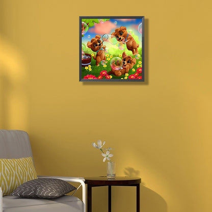 Animals Playing In The Wild - Full Round Drill Diamond Painting 30*30CM