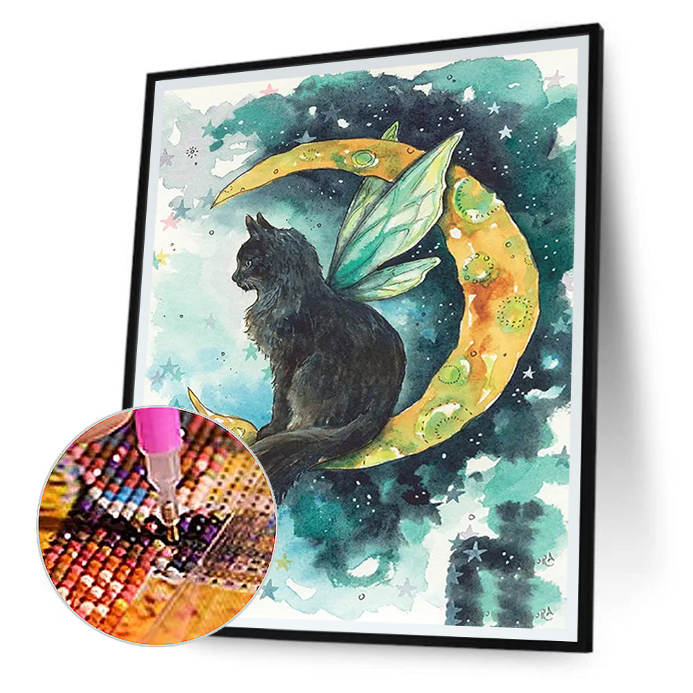 Cat On The Moon - Full Round Drill Diamond Painting 30*40CM