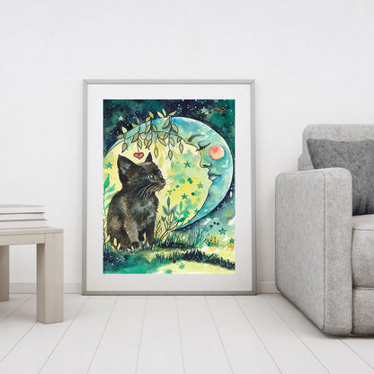 Cat Looking At The Moon - Full Round Drill Diamond Painting 30*40CM