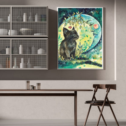 Cat Looking At The Moon - Full Round Drill Diamond Painting 30*40CM