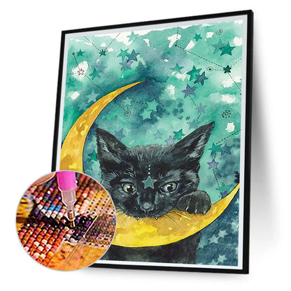 Cat Hanging On The Moon - Full Round Drill Diamond Painting 30*40CM