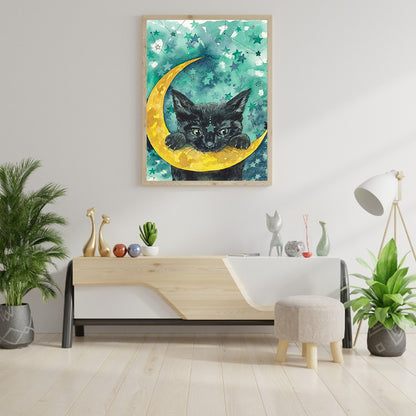 Cat Hanging On The Moon - Full Round Drill Diamond Painting 30*40CM