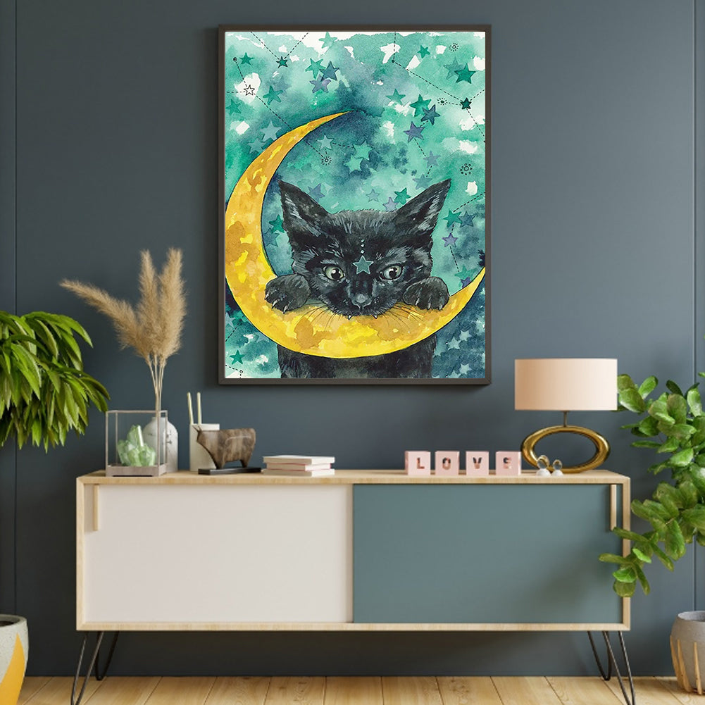 Cat Hanging On The Moon - Full Round Drill Diamond Painting 30*40CM