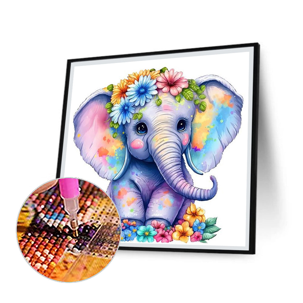 Flowers And Elephants - Full Round Drill Diamond Painting 40*40CM