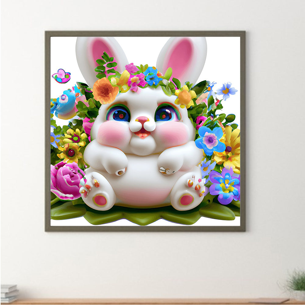 Bunny In The Flowers - Full Round Drill Diamond Painting 30*30CM