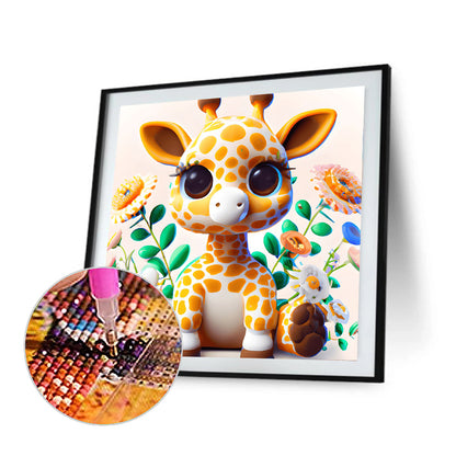 Giraffe In The Flowers - Full Round Drill Diamond Painting 30*30CM