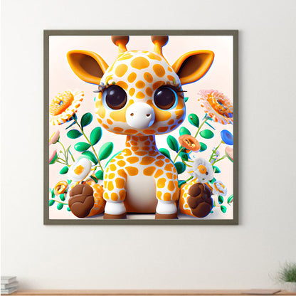 Giraffe In The Flowers - Full Round Drill Diamond Painting 30*30CM