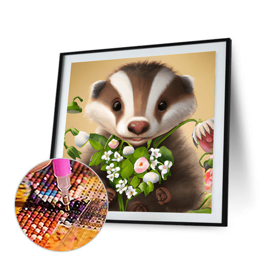 Raccoon With Flower - Full Round Drill Diamond Painting 30*30CM